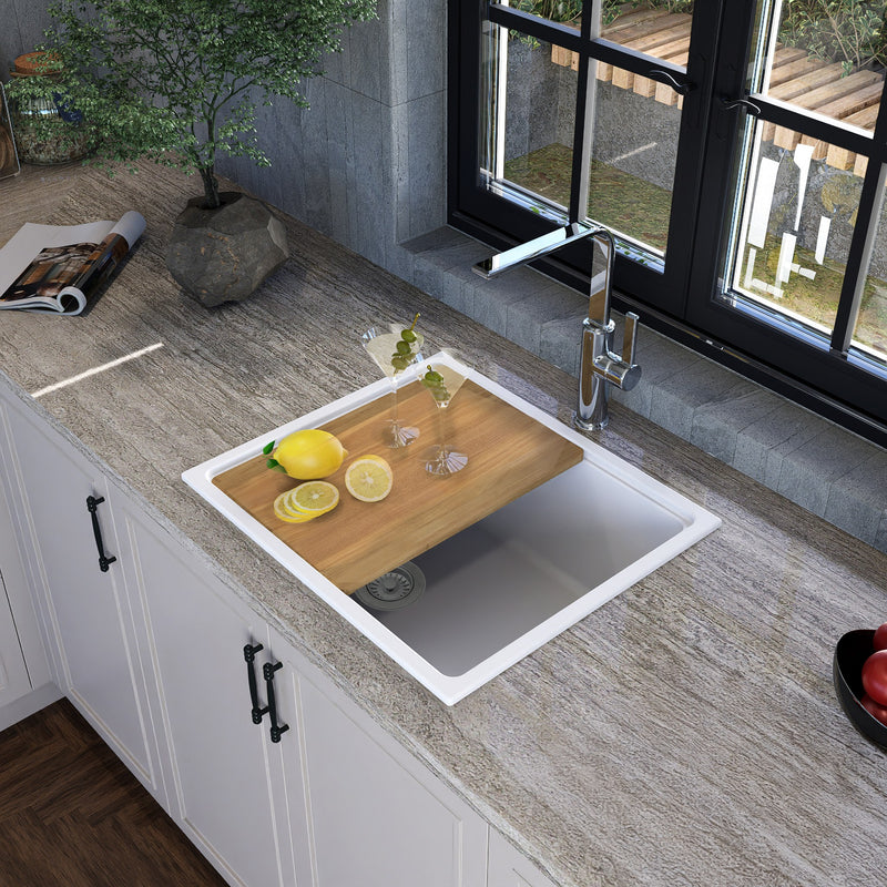 Nantucket Sinks 22" Dualmount Granite Composite Prep-Station with Side Set Drain - White PR2219PS-W - view 7