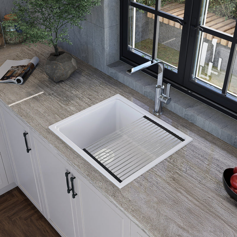 Nantucket Sinks 22" Dualmount Granite Composite Prep-Station with Side Set Drain - White PR2219PS-W - view 8
