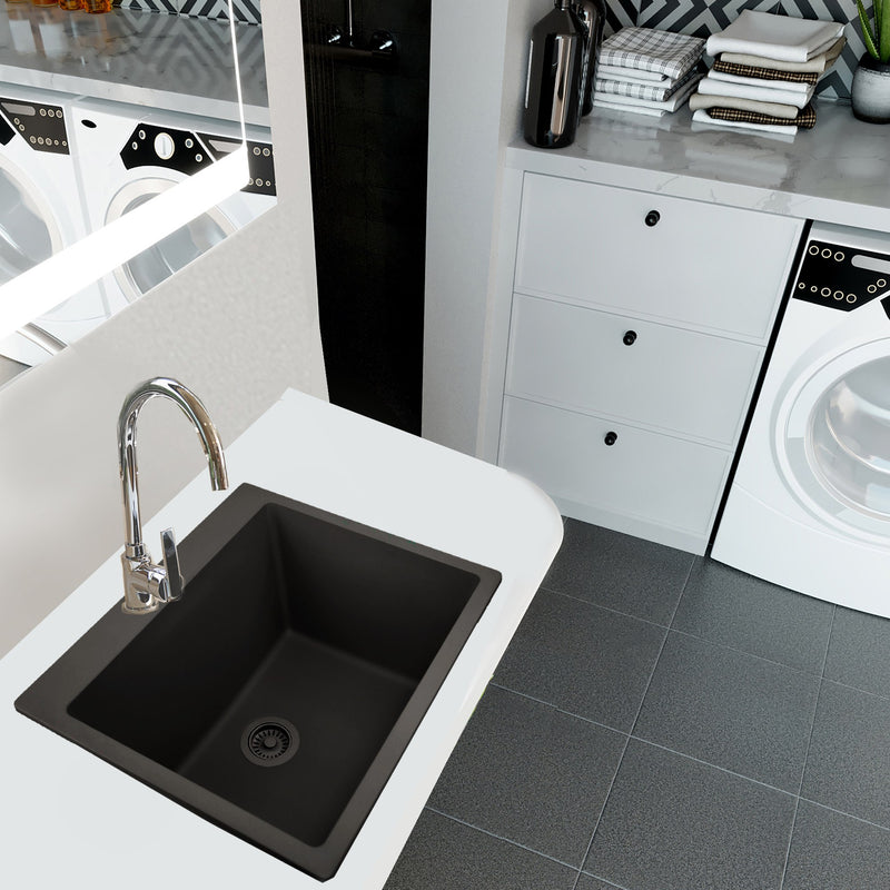 Nantucket Sinks Single Bowl Dual-mount Granite Composite Laundry Sink Black PR2522-DM-BL - view 5