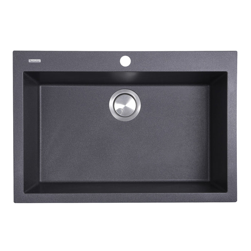 Nantucket Sinks Single Bowl Dual-mount Granite Composite Kitchen Sink Black PR2720-DM-BL