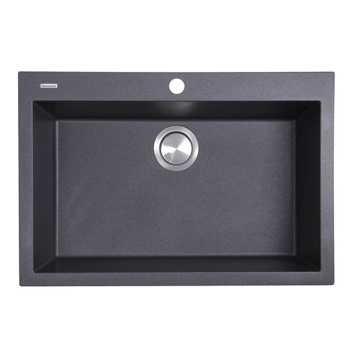 Nantucket Sinks Single Bowl Dual-mount Granite Composite Kitchen Sink Black PR2720-DM-BL
