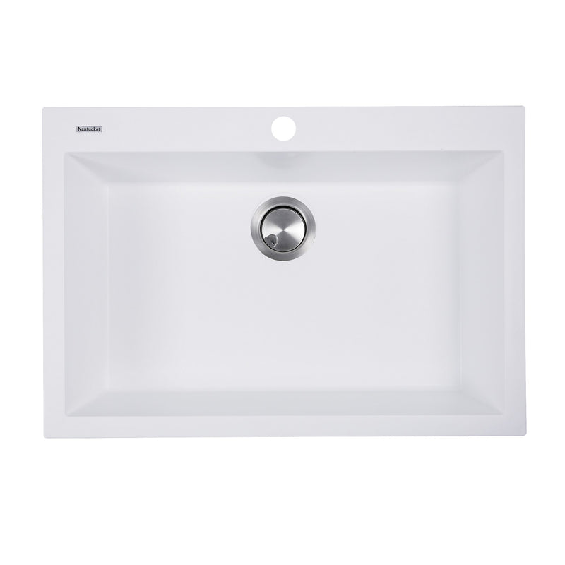 Nantucket Sinks Single Bowl Dual-mount Granite Composite Kitchen Sink White PR2720-DM-W