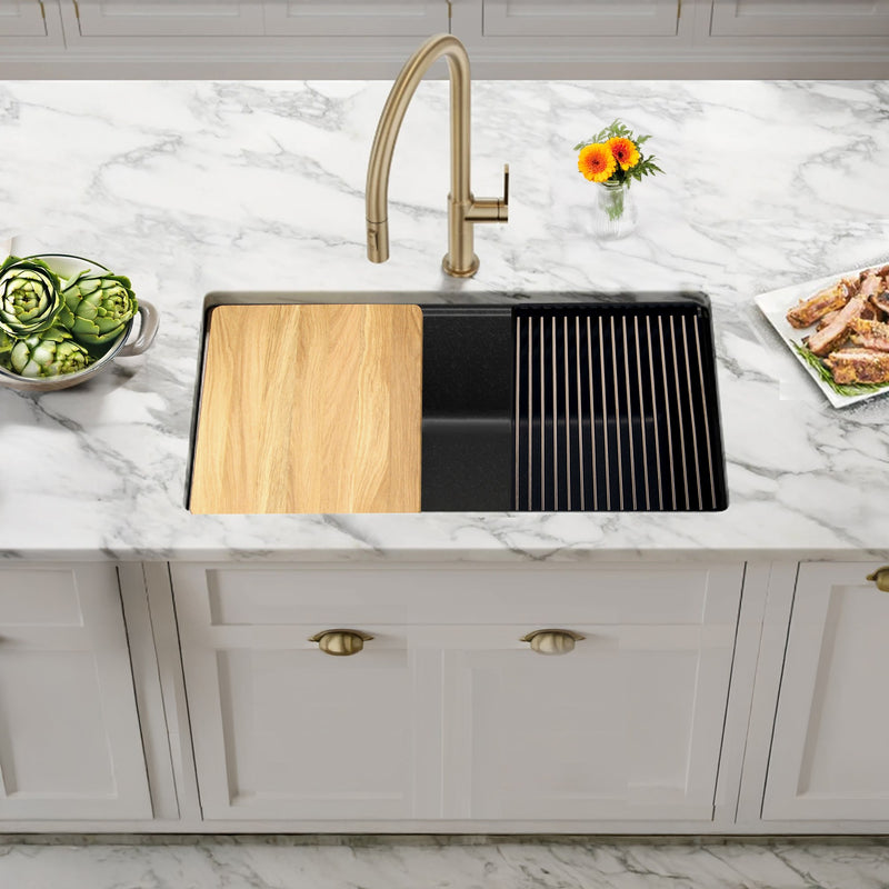 Nantucket Sinks 30" Dualmount Granite Composite Prep-Station with Side Set Drain - Black PR3019PS-BL - view 7