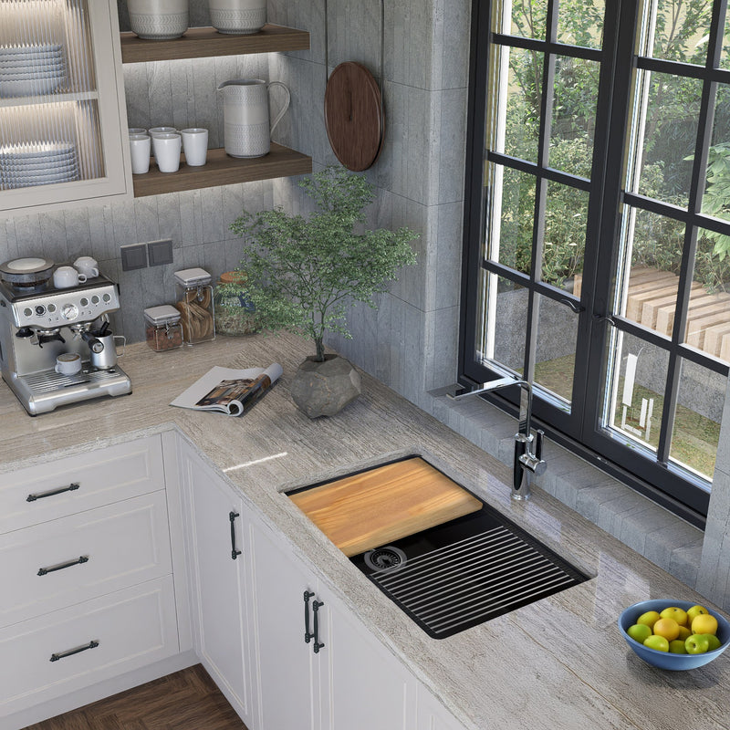 Nantucket Sinks 30" Dualmount Granite Composite Prep-Station with Side Set Drain - Black PR3019PS-BL - view 9