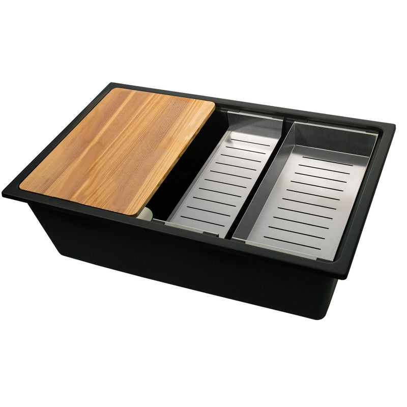 Nantucket Sinks 30" Dualmount Granite Composite Prep-Station with Side Set Drain - Black PR3019PS-BL
