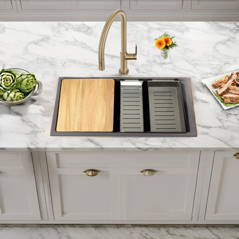 Nantucket Sinks 30" Dualmount Granite Composite Prep-Station with Side Set Drain - Titanium PR3019PS-TI - view 7