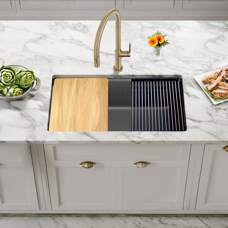 Nantucket Sinks 30" Dualmount Granite Composite Prep-Station with Side Set Drain - Titanium PR3019PS-TI - view 8