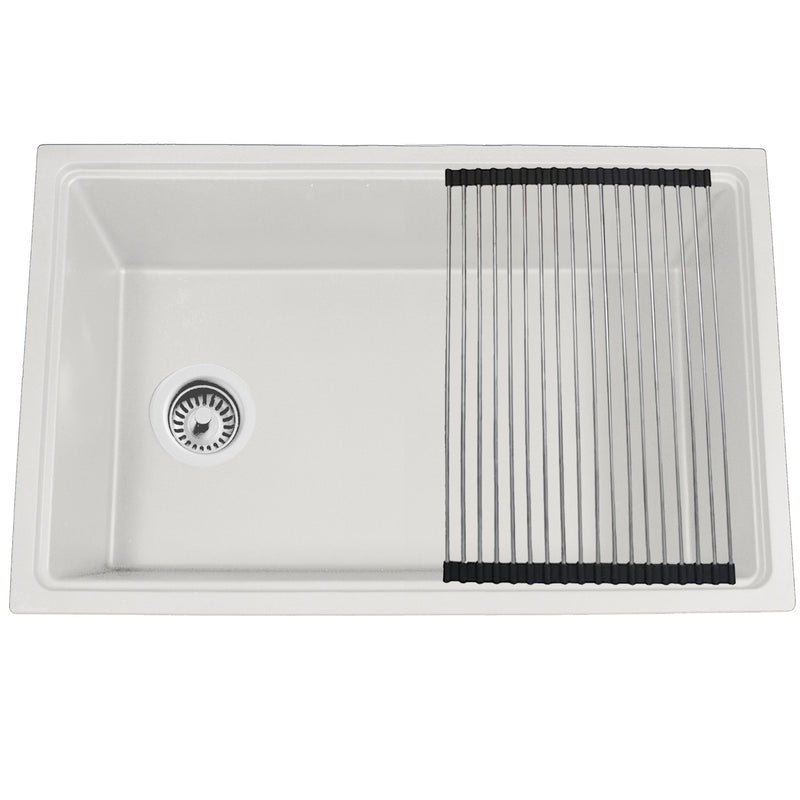 Nantucket Sinks 30" Dualmount Granite Composite Prep-Station with Side Set Drain - White PR3019PS-W - view 2