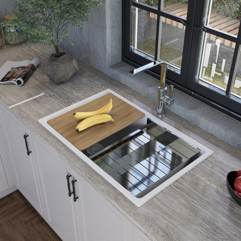 Nantucket Sinks 30" Dualmount Granite Composite Prep-Station with Side Set Drain - White PR3019PS-W - view 7
