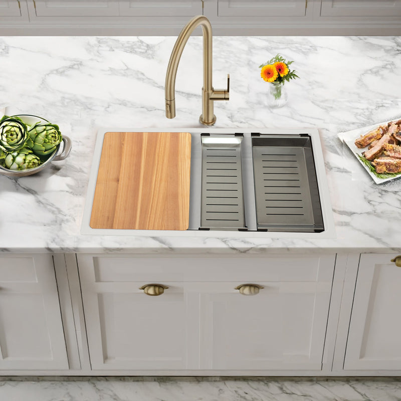 Nantucket Sinks 30" Dualmount Granite Composite Prep-Station with Side Set Drain - White PR3019PS-W - view 8