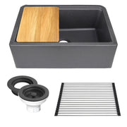 Nantucket Sinks 30-inch Reversible Workstation Granite Composite Apron Sink with Accessory Pack - Black with Metallic Flecks PR3020-APS-BL - view 2