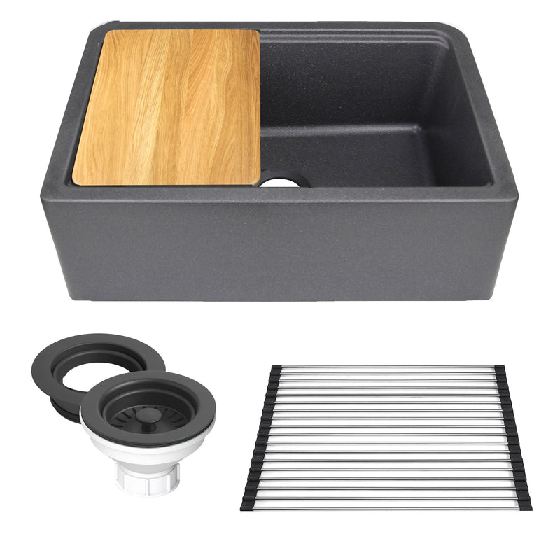 Nantucket Sinks 30-inch Reversible Workstation Granite Composite Apron Sink with Accessory Pack - Black with Metallic Flecks PR3020-APS-BL - view 2