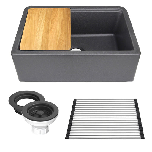 Nantucket Sinks 30-inch Reversible Workstation Granite Composite Apron Sink with Accessory Pack - Black with Metallic Flecks PR3020-APS-BL - view 2