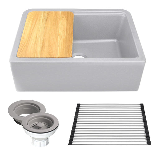 Nantucket Sinks 30-inch Reversible Workstation Granite Composite Apron Sink with Accessory Pack - Light Grey with Metallic Flecks PR3020-APS-G - view 2