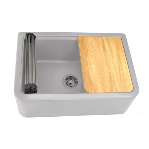 Nantucket Sinks 30-inch Reversible Workstation Granite Composite Apron Sink with Accessory Pack - Light Grey with Metallic Flecks PR3020-APS-G