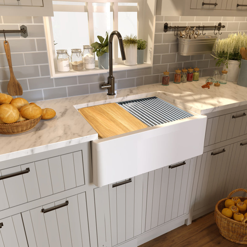 Nantucket Sinks 30-inch Reversible Workstation Granite Composite Apron Sink with Accessory Pack - White PR3020-APS-W - view 6