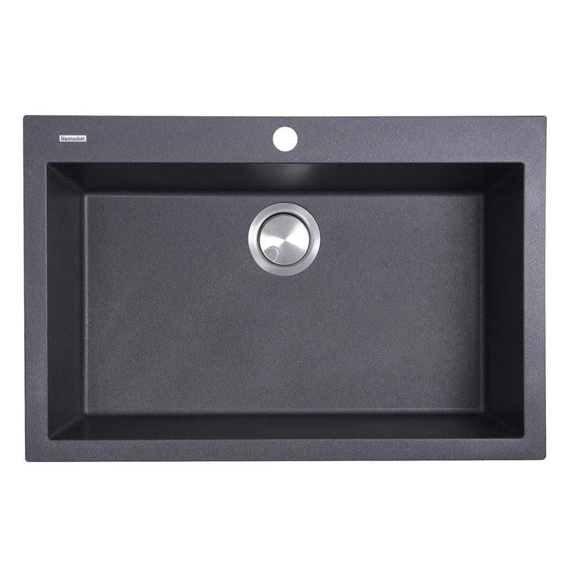 Nantucket Sinks Large Single Bowl Dual-mount Granite Composite Sink - Black PR3020-DM-BL
