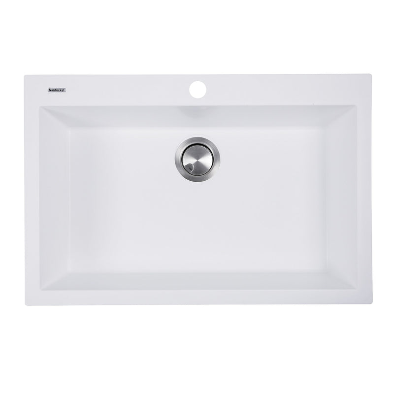 Nantucket Sinks Large Single Bowl Dual-mount Granite Composite Sink - White PR3020-DM-W