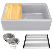 Nantucket Sinks 33-inch Reversible Workstation Granite Composite Apron Sink with Accessory Pack - Light Grey with Metallic Flecks PR3320-APS-G