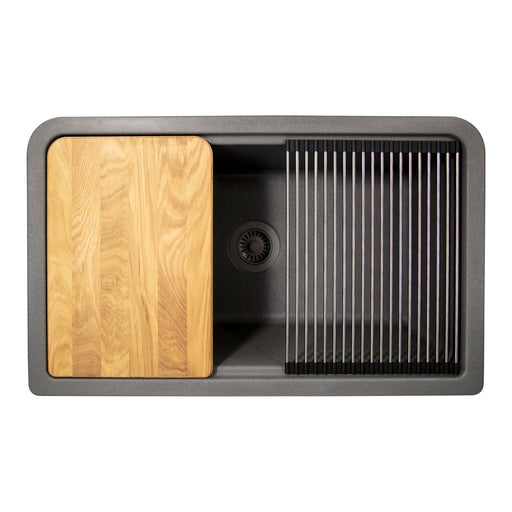 Nantucket Sinks 33-inch Reversible Workstation Granite Composite Apron Sink with Accessory Pack - Titanium PR3320-APS-TI - view 2