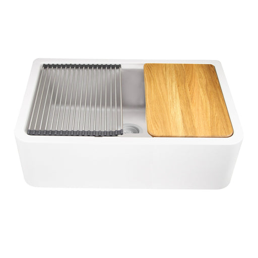 Nantucket Sinks 33-inch Reversible Workstation Granite Composite Apron Sink with Accessory Pack - White PR3320-APS-W - view 2