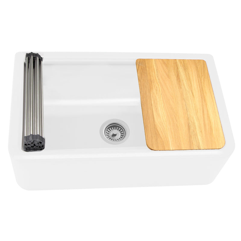 Nantucket Sinks 33-inch Reversible Workstation Granite Composite Apron Sink with Accessory Pack - White PR3320-APS-W - view 4