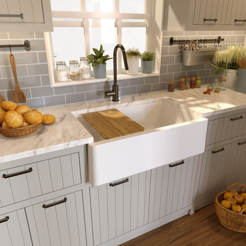 Nantucket Sinks 33-inch Reversible Workstation Granite Composite Apron Sink with Accessory Pack - White PR3320-APS-W - view 6