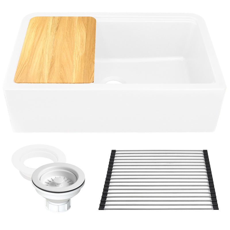 Nantucket Sinks 33-inch Reversible Workstation Granite Composite Apron Sink with Accessory Pack - White PR3320-APS-W