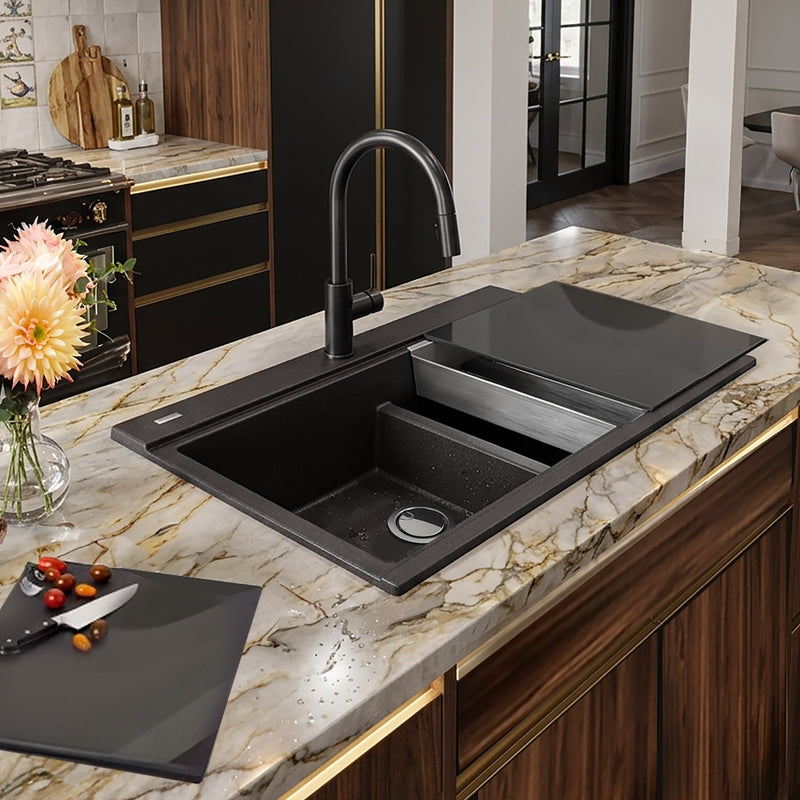 Nantucket Sinks Large Double Bowl Prep Station Topmount Granite Composite Sink - Black PR3420PS-BL - view 5
