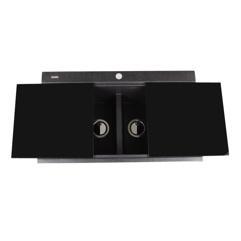 Nantucket Sinks Large Double Bowl Prep Station Topmount Granite Composite Sink - Black PR3420PS-BL