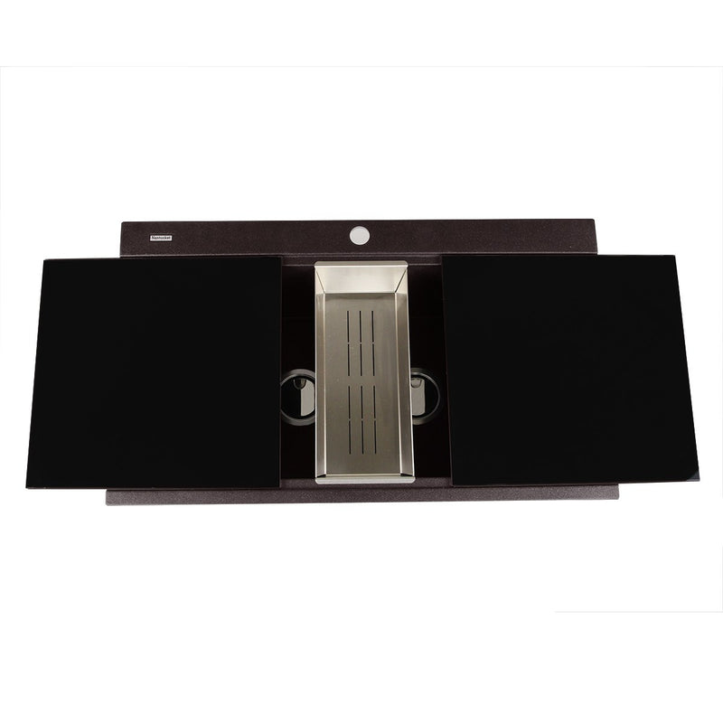 Nantucket Sinks Large Double Bowl Prep Station Topmount Granite Composite Sink - Brown PR3420PS-BR