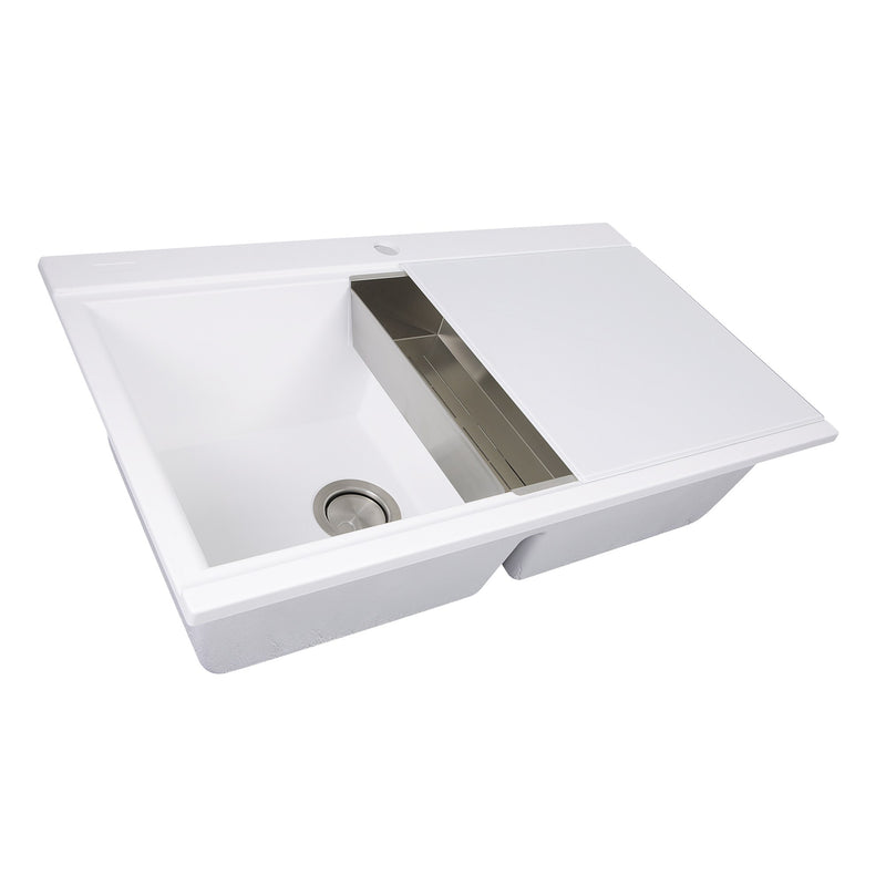 Nantucket Sinks Large Double Bowl Prep Station Topmount Granite Composite Sink - White PR3420PS-W - view 2
