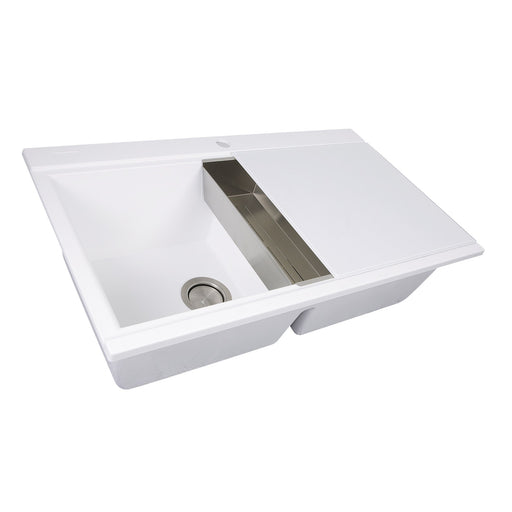 Nantucket Sinks Large Double Bowl Prep Station Topmount Granite Composite Sink - White PR3420PS-W - view 2