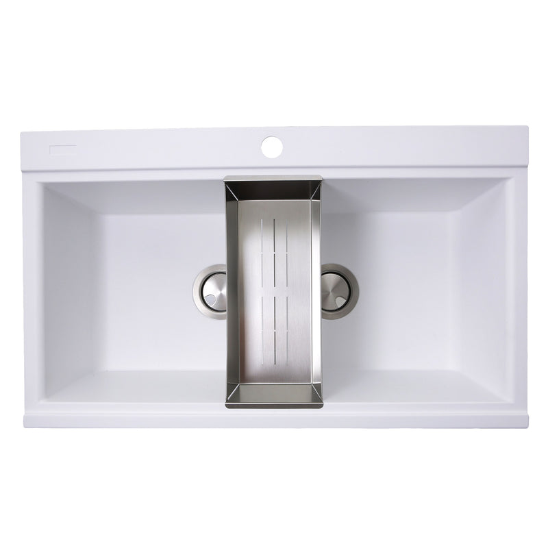 Nantucket Sinks Large Double Bowl Prep Station Topmount Granite Composite Sink - White PR3420PS-W