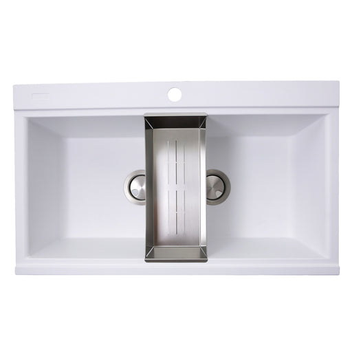 Nantucket Sinks Large Double Bowl Prep Station Topmount Granite Composite Sink - White PR3420PS-W