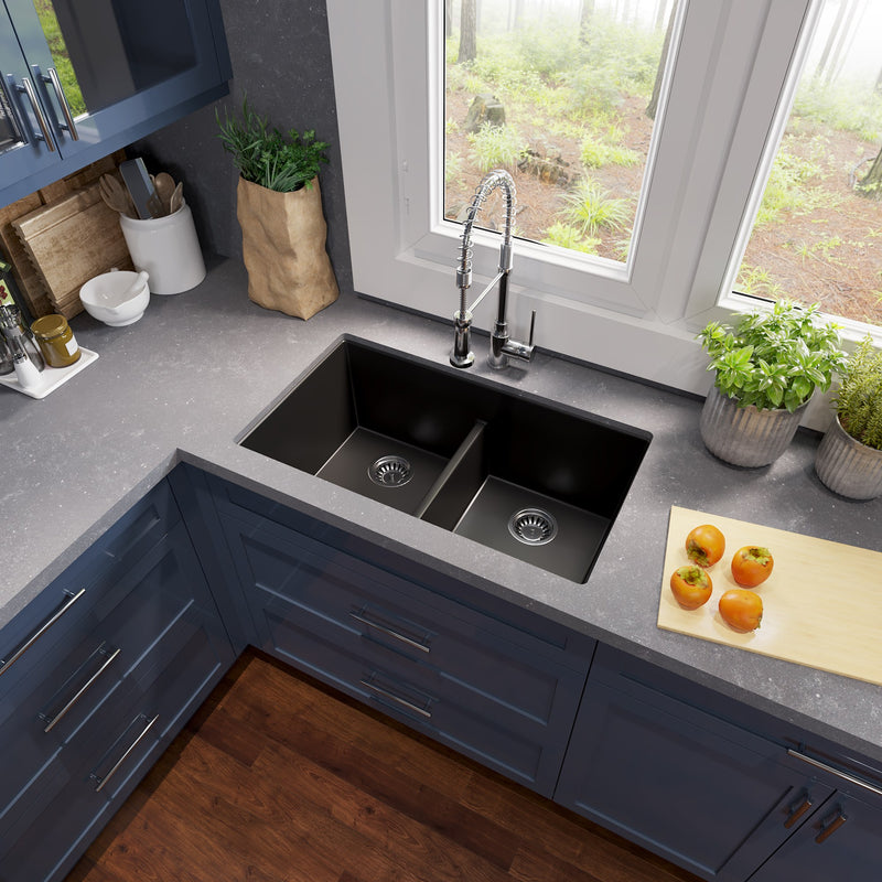 Nantucket Sinks Low Divide 50/50 Double Bowl Undermount Granite Composite Sink - Black PR5050-LDBL - view 6