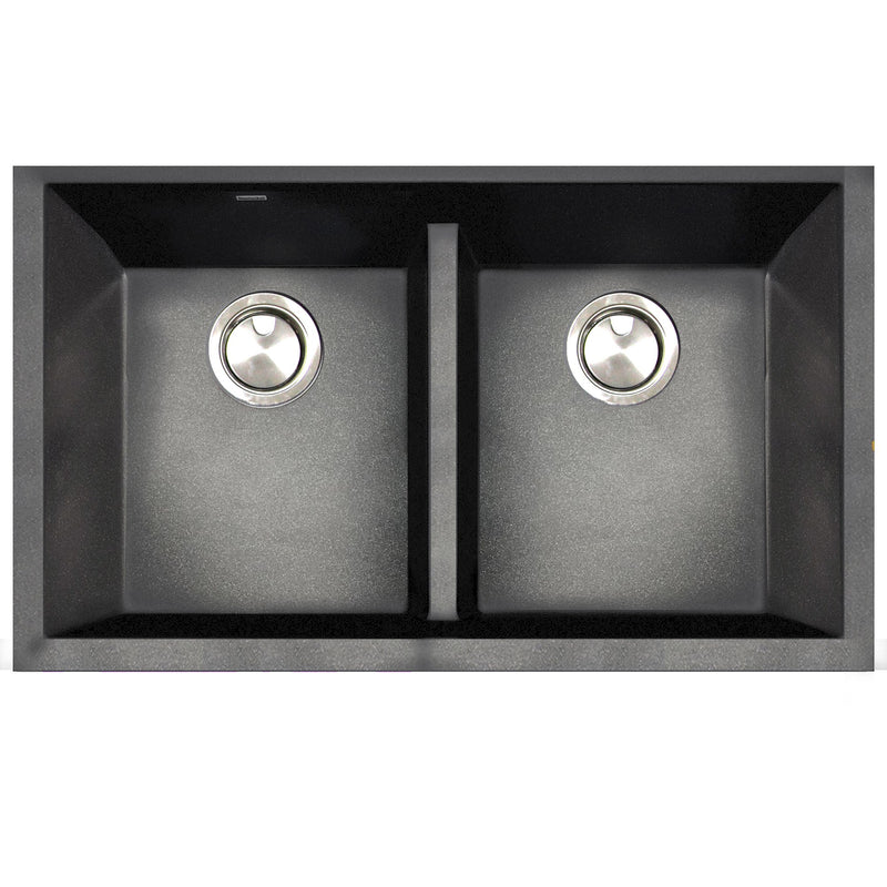Nantucket Sinks Low Divide 50/50 Double Bowl Undermount Granite Composite Sink - Black PR5050-LDBL