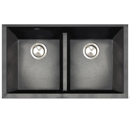 Nantucket Sinks Low Divide 50/50 Double Bowl Undermount Granite Composite Sink - Black PR5050-LDBL