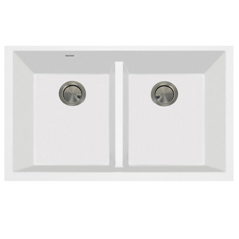 Nantucket Sinks Low Divide 50/50 Double Bowl Undermount Granite Composite Sink - White PR5050-LDW