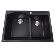 Nantucket Sinks 60/40 Double Bowl Dual-mount Granite Composite Sink - Black PR6040-BL