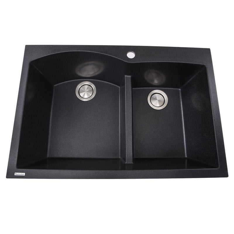 Nantucket Sinks 60/40 Double Bowl Dual-mount Granite Composite Sink - Black PR6040-BL