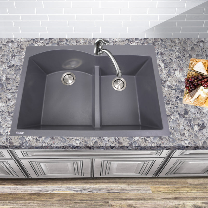 Nantucket Sinks 60/40 Double Bowl Dual-mount Granite Composite Sink - Titanium PR6040-TI - view 6