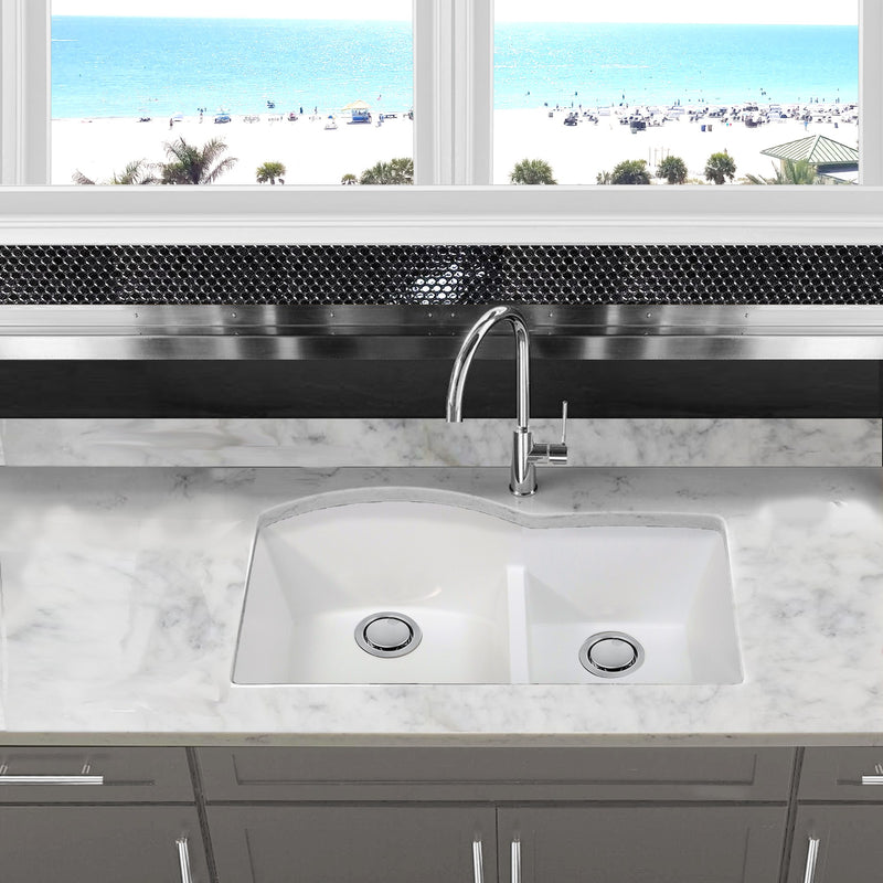 Nantucket Sinks 60/40 Double Bowl Undermount Granite Composite Sink - White PR6040-W-UM - view 7