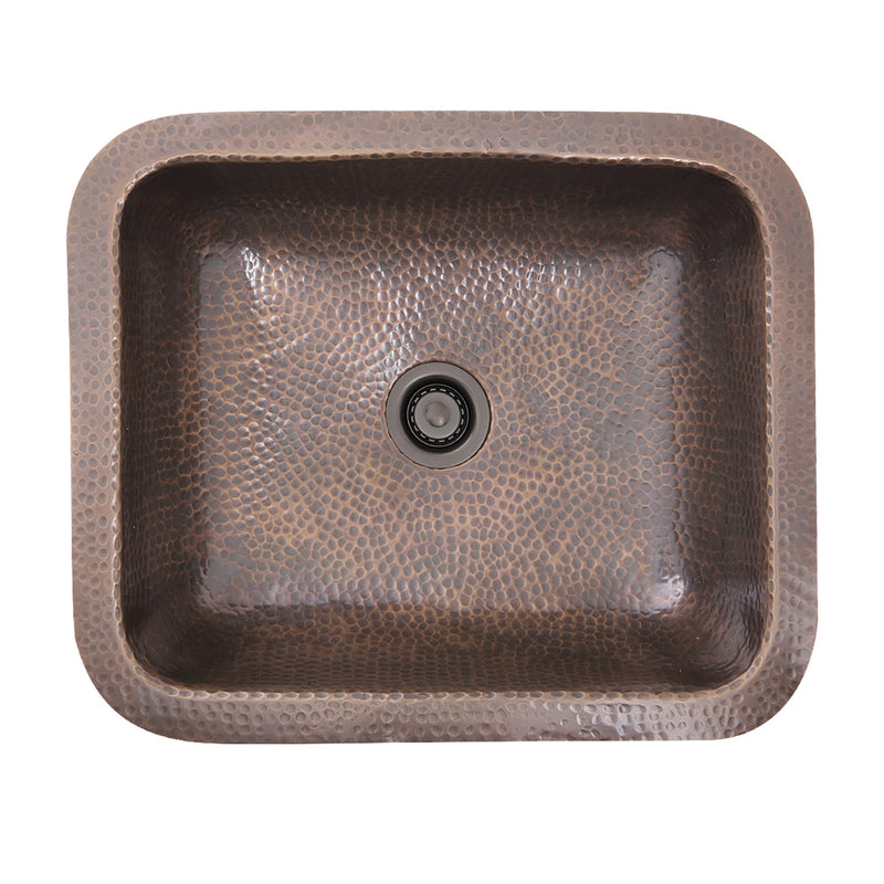 Nantucket Sinks REHC - 17 Inch X 14 Inch Hammered Copper Rectangle Undermount Bathroom Sink, 1.5 Inch Drain - view 2