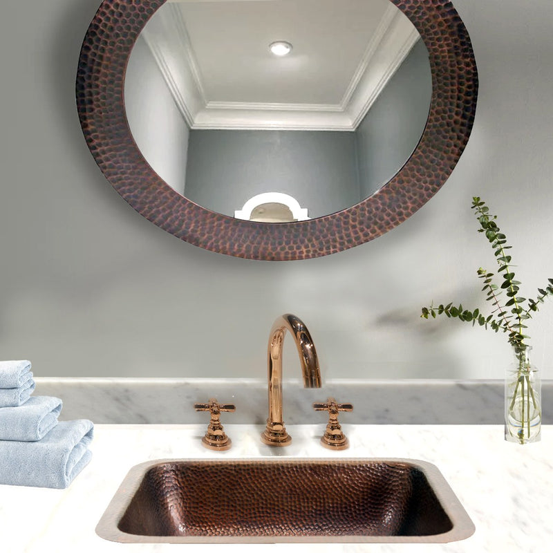 Nantucket Sinks REHC - 17 Inch X 14 Inch Hammered Copper Rectangle Undermount Bathroom Sink, 1.5 Inch Drain - view 5