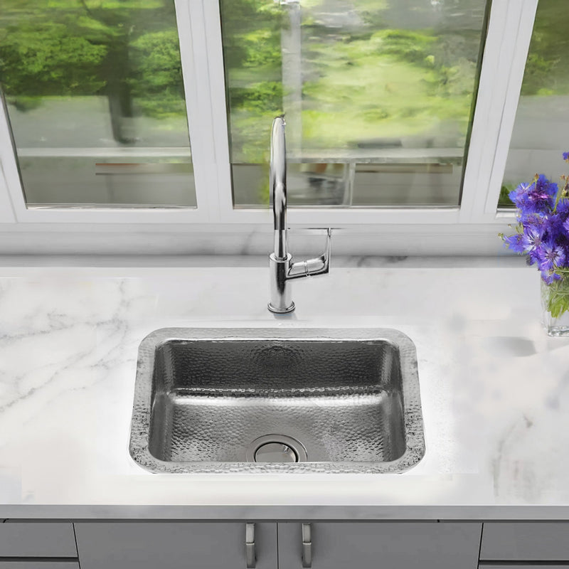 Nantucket Sinks 20 Inch Hammered Stainless Bar/Island Sink - Polished Stainless Steel RES2014 - view 6