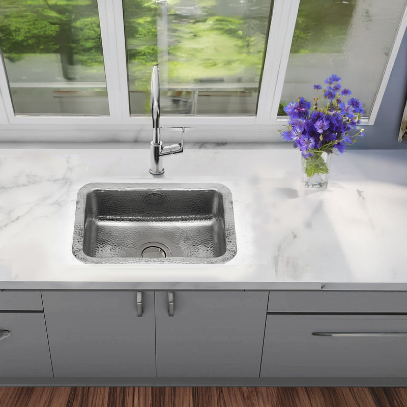 Nantucket Sinks 20 Inch Hammered Stainless Bar/Island Sink - Polished Stainless Steel RES2014 - view 8