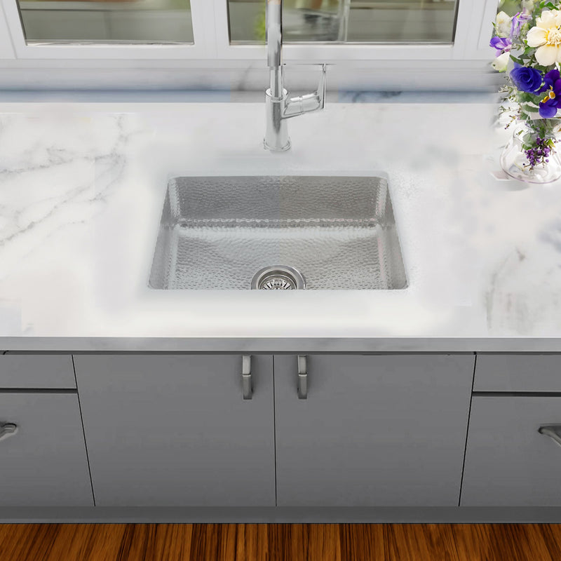 Nantucket Sinks 20 Inch Hammered Stainless Bar/Island Sink - Matte / Brushed Stainless Steel RES2014-MF - view 5