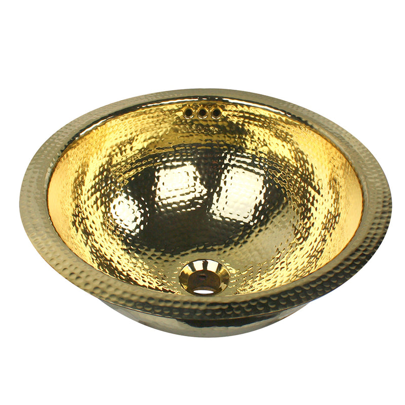 Nantucket Sinks RLB - 16.5 Inch Hammered Brass Round Undermount Bathroom Sink With Overflow RLB-OF
