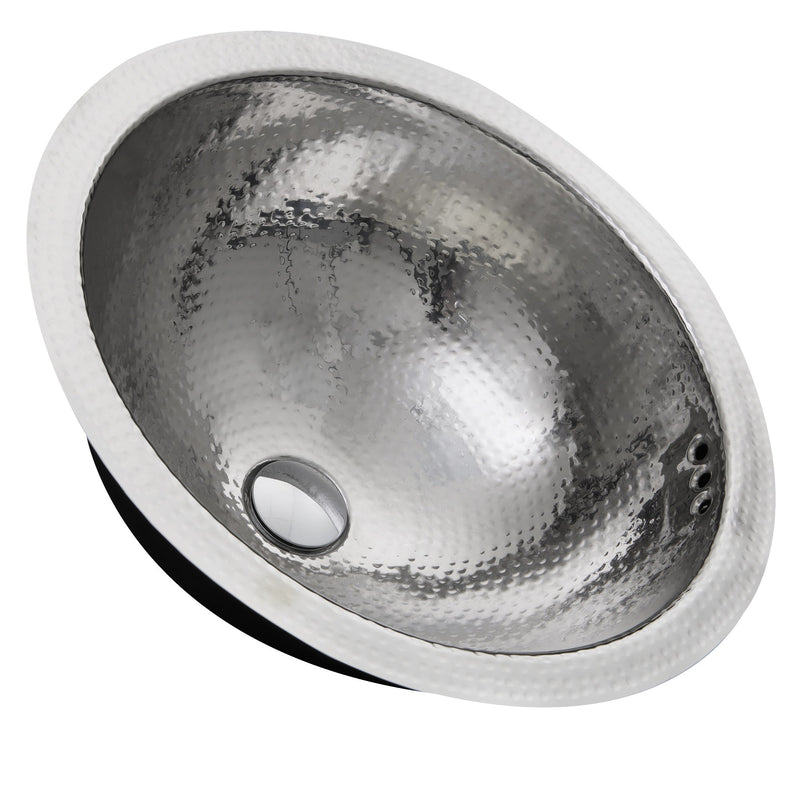 Nantucket Sinks RLS-OF 16.875 Inch Hand Hammered Stainless Steel Round Undermount Bathroom Sink With Overflow - view 2